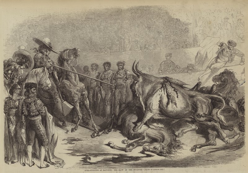 Tjurfäktning vid Bayonne, slaget från Picadore av Gustave after Dore