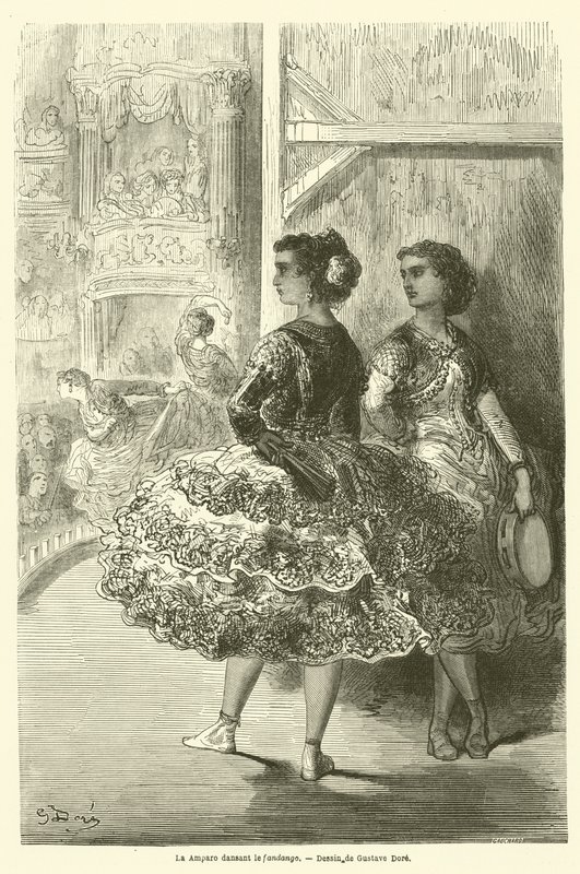 Amparo dansar fandango av Gustave after Dore