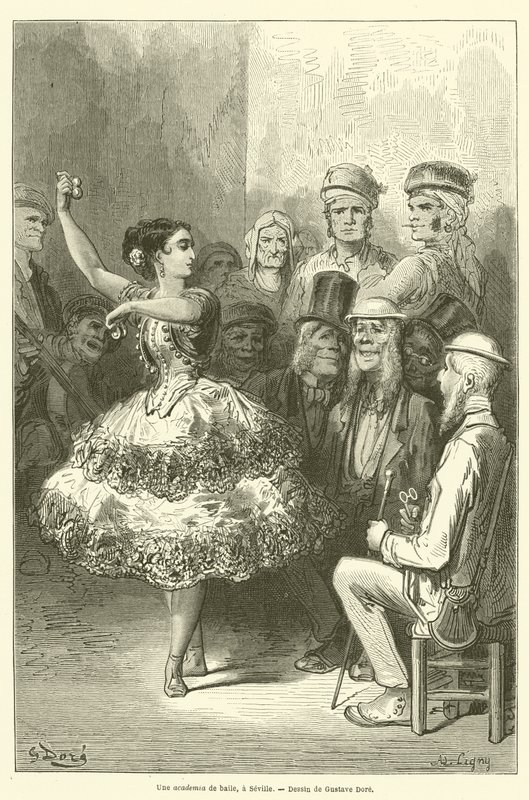 En baile akademi i Sevilla av Gustave after Dore