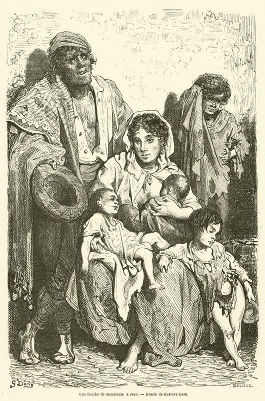 En familj av tiggare i Jaen av Gustave after Dore