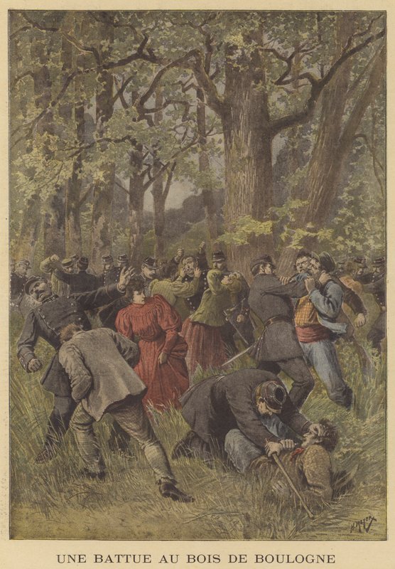 Konfrontation mellan polis och lösdrivare i Bois de Boulogne av after Henri Meyer