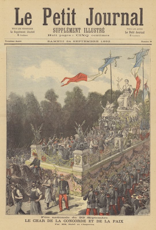 Float of Concord and Peace på den nationella festivalen för att fira hundraårsdagen av födelsen av den franska republiken av after Henri Meyer