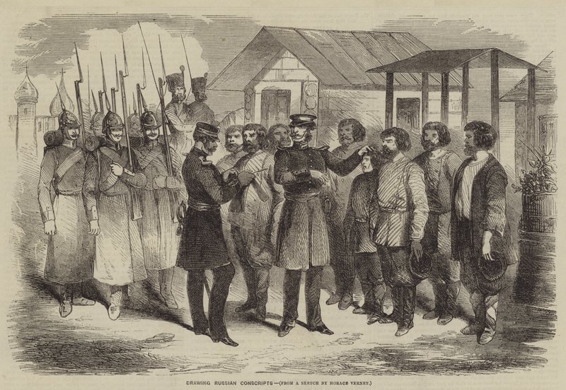 Rita ryska värnpliktiga av after Horace Vernet