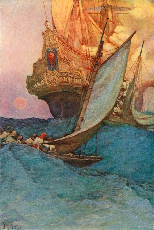 En attack mot en galjon av after Howard Pyle