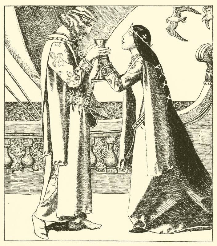 Belle Iseult och Sir Tristram drack kärlekstorkan av after Howard Pyle