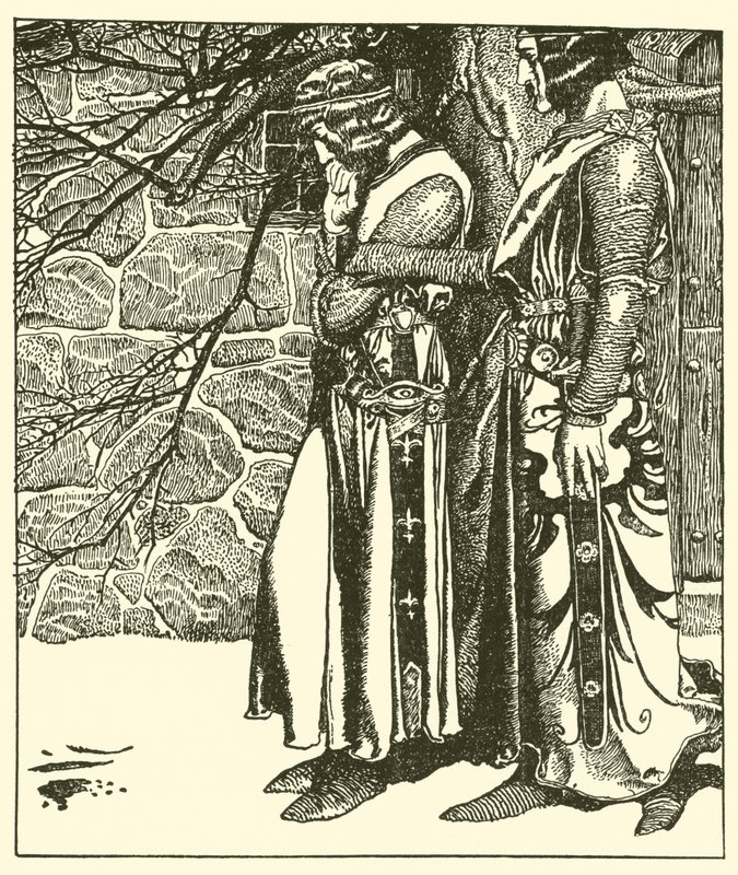 Sir Kay avbryter er meditationer av Sir Percival av after Howard Pyle