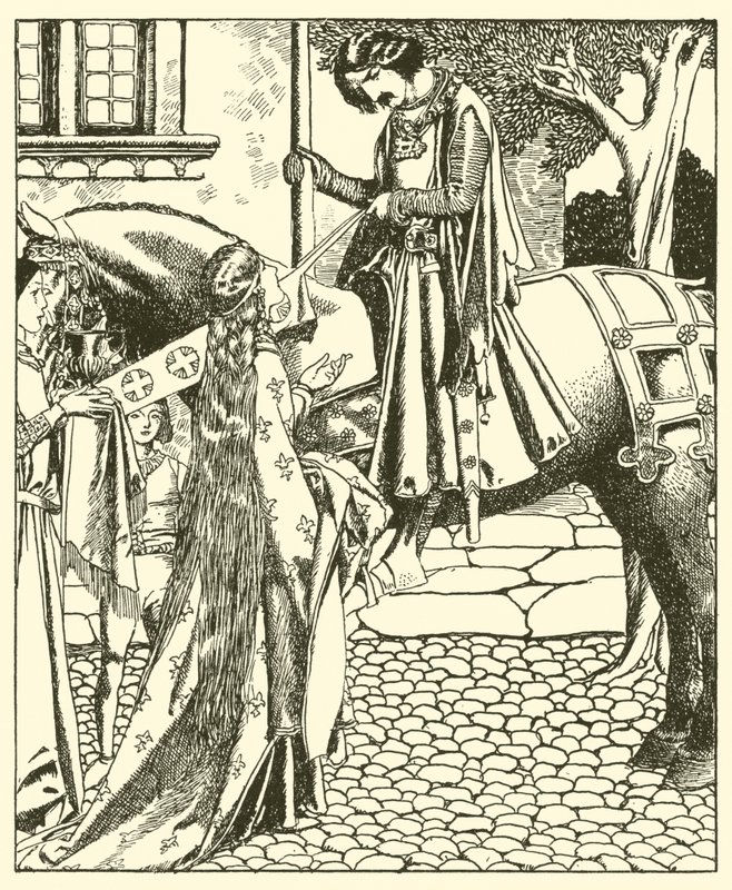 Sir Launcelot och Elouise the Fair av after Howard Pyle
