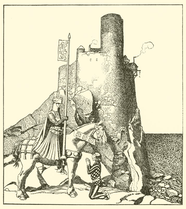 Sir Tristram kommer till Sir Nabons slott av after Howard Pyle