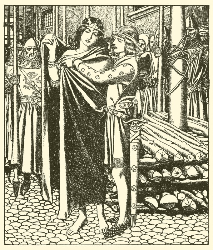 Tristram stöder Lady Moeya av after Howard Pyle