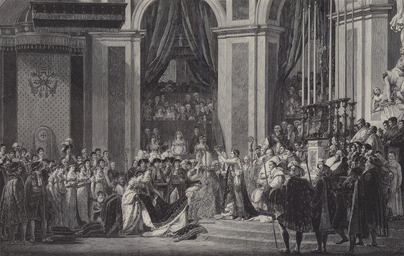 Kröningen av Napoleon till Frankrikes kejsare i Notre Dame de Paris, 1804 av after Jacques Louis David