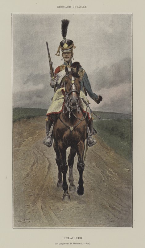 Scout, 9:e regementet husarer, 1809 av after Jean Baptiste Edouard Detaille