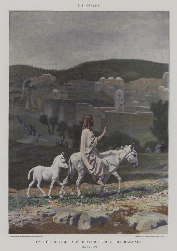 Detalj från Entree de Jesus a Jerusalem le Jour des Palmeaux (Kristus kommer in i Jerusalem på palmsöndagen) av after Jean Leon Gerome