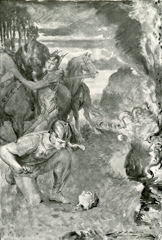 Beowulf hittar huvudet av Aschere av after John Henry Frederick Bacon