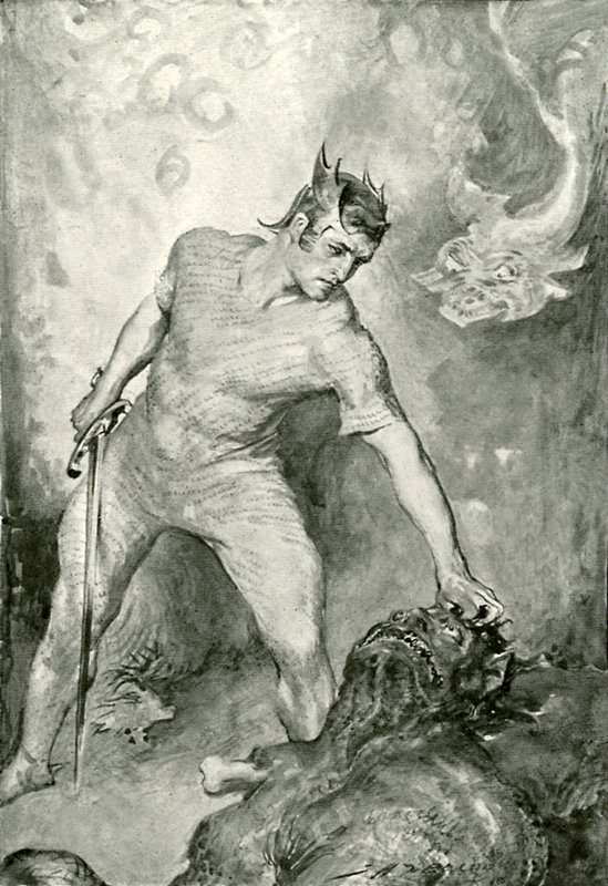 Beowulf skär av huvudet på Grendel av after John Henry Frederick Bacon