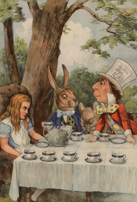 Affisch föreställande The Mad Hatters Tea Party från Alice i Underlandet av after John Tenniel