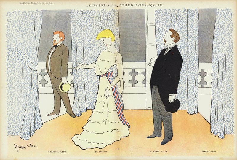 Skådespelare som framträder i Le Passe på Comedie-Francaise, illustration för Le Rire av after Leonetto Cappiello