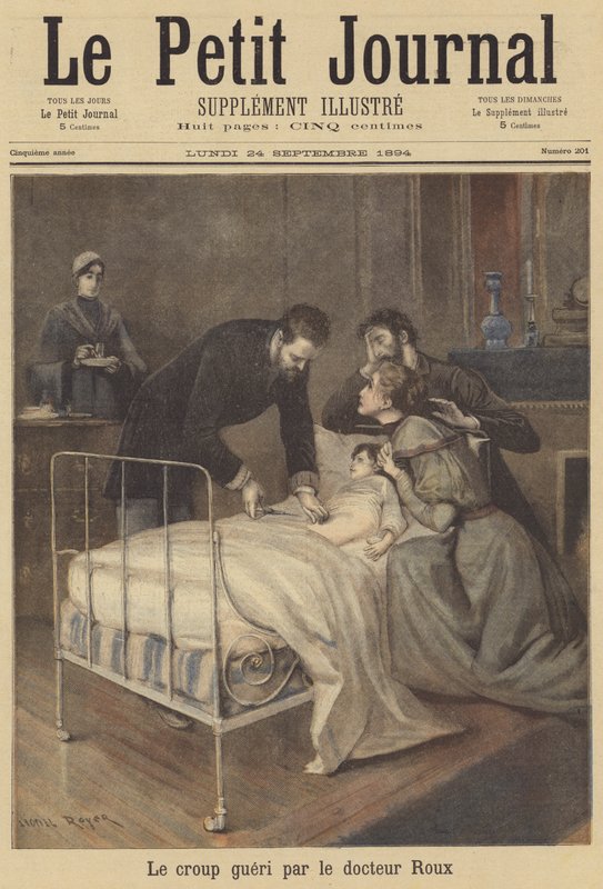 Doktor Emile Roux botar ett barn från ett fall av kupp av after Lionel Royer