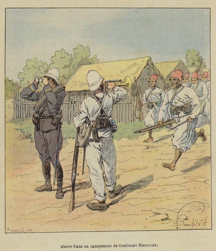 Alert i ett läger av Hausa skärmytslingar av after Louis Charles Bombled