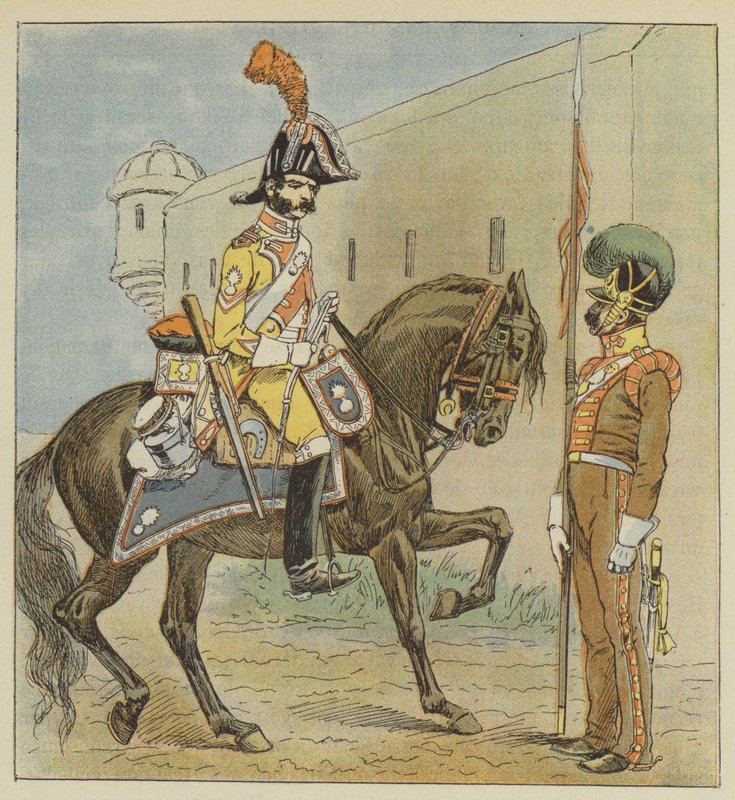 Spanska armén, Dragoon, 1:a regementet, Lancer, 1:a regementet, av kanalen av after Louis Charles Bombled