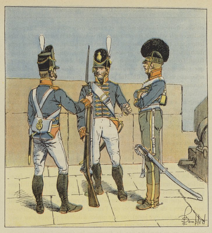 Engelskt artilleri, till fots, till häst av after Louis Charles Bombled