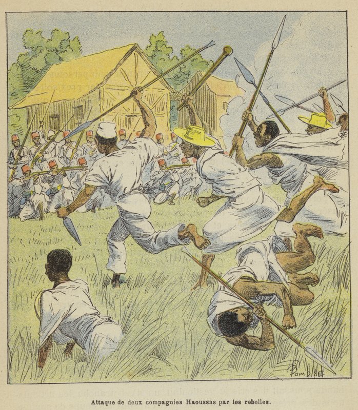 Attack av två Hausa-kompanier av rebellerna av after Louis Charles Bombled