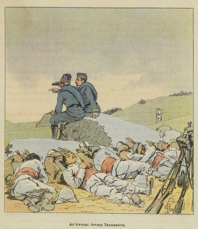 Vid bivacken framför Antananarivo av after Louis Charles Bombled
