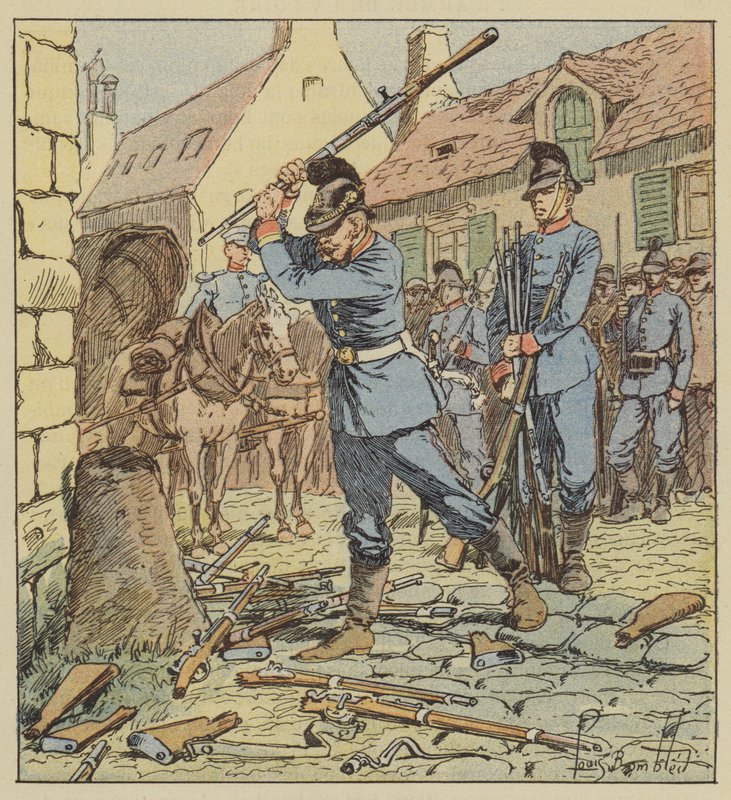 I Faubourg des Aydes slår en bayersk underofficer sönder Chassepots av after Louis Charles Bombled