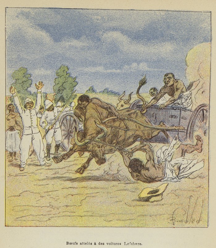 Oxar kopplade till Lefebvres vagnar av after Louis Charles Bombled