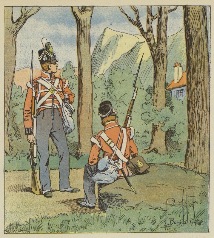 Det var därifrån som de två engelska soldaterna hade tagit upp en post för att titta på oss. av after Louis Charles Bombled