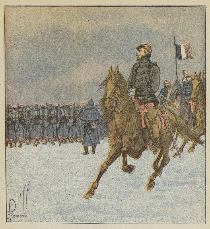 Chanzy och hans stab går på stridslinjen, före kampen den 8 december av after Louis Charles Bombled