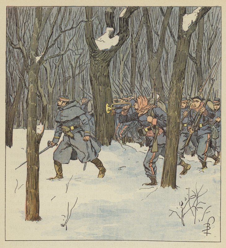 Bajonettladdning, i skogen, av Sarthes mobiler av after Louis Charles Bombled