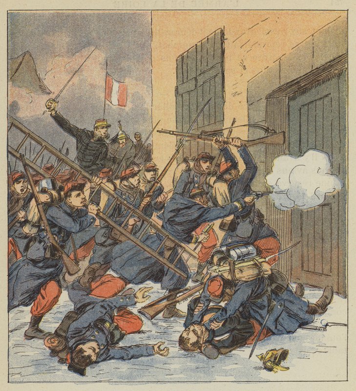 Slaget vid Droue, General Gougeard skjuter i spetsen för en kolonn av infanteri av after Louis Charles Bombled