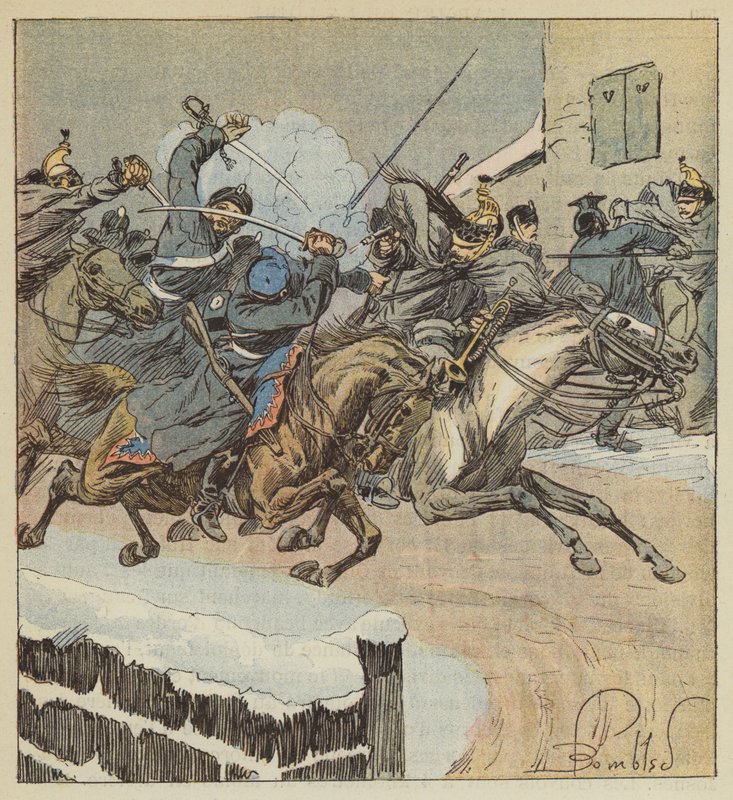 Slaget vid Nouans-le-Fuzelier, kvartermästaren Lajersie dödar majoren av husarregementet Posen av after Louis Charles Bombled