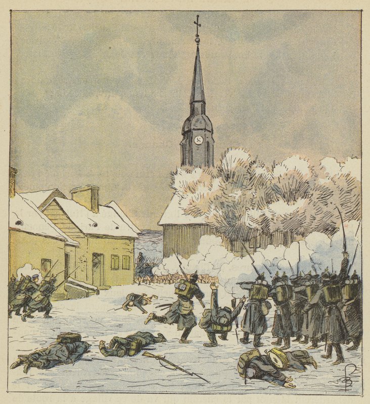 Strid av den 62:a och 37:e marschen i byn Change av after Louis Charles Bombled