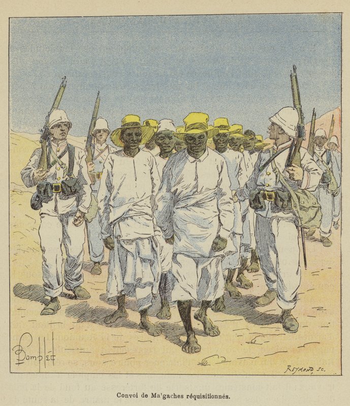 Konvoj av rekvirerade Malagasy av after Louis Charles Bombled
