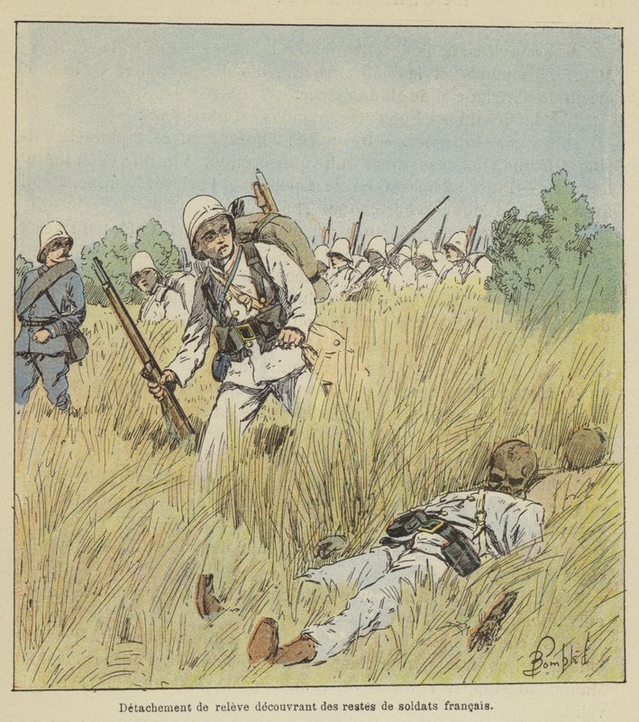 Hjälpavdelning som upptäcker kvarlevorna av franska soldater av after Louis Charles Bombled
