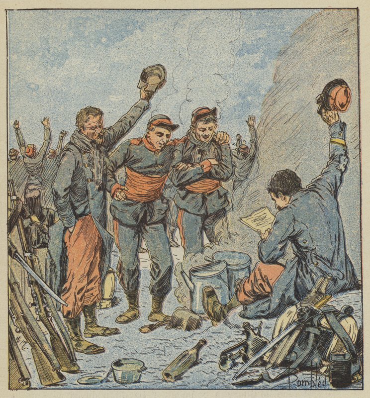 Entusiasm hos trupperna vid tillkännagivandet av general Ducrots segerrika utträde av after Louis Charles Bombled