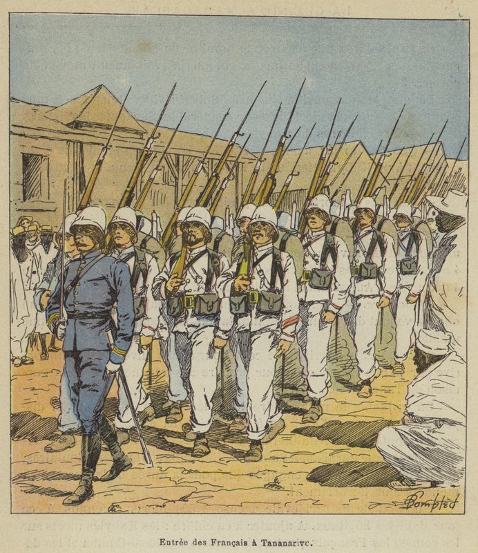 Fransmännens inträde i Tananarive av after Louis Charles Bombled
