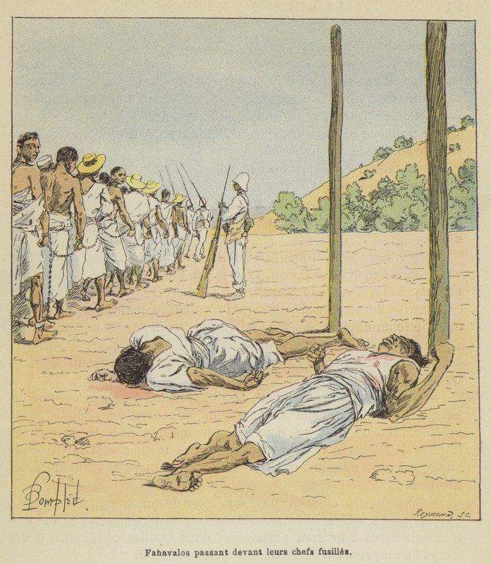 Fahavalos passerar framför sina gevärschefer av after Louis Charles Bombled