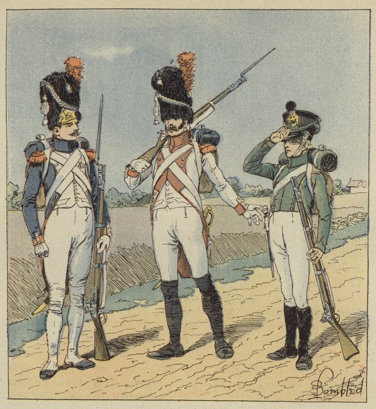 Kejserliga gardet, grenadjärer, 1:a regementet, 2:a regementet, avdelningar av after Louis Charles Bombled