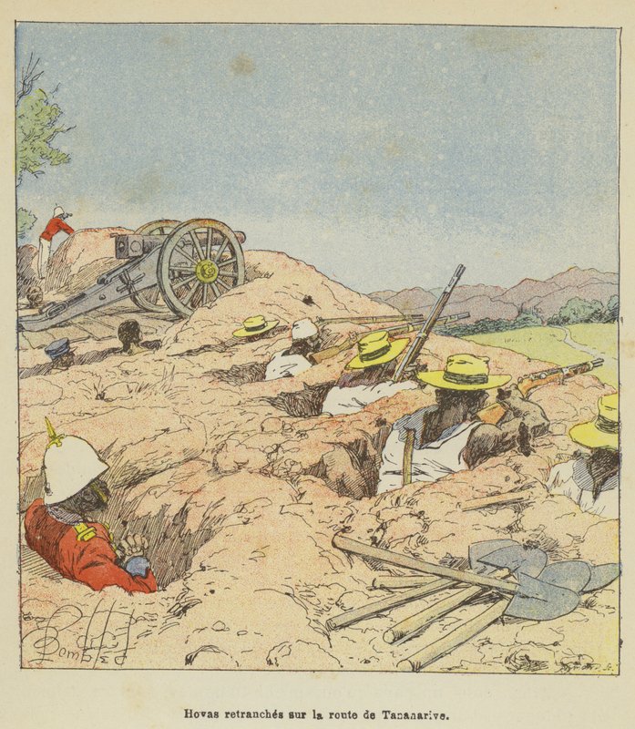 Hovas förskansade sig på vägen till Antananarivo av after Louis Charles Bombled