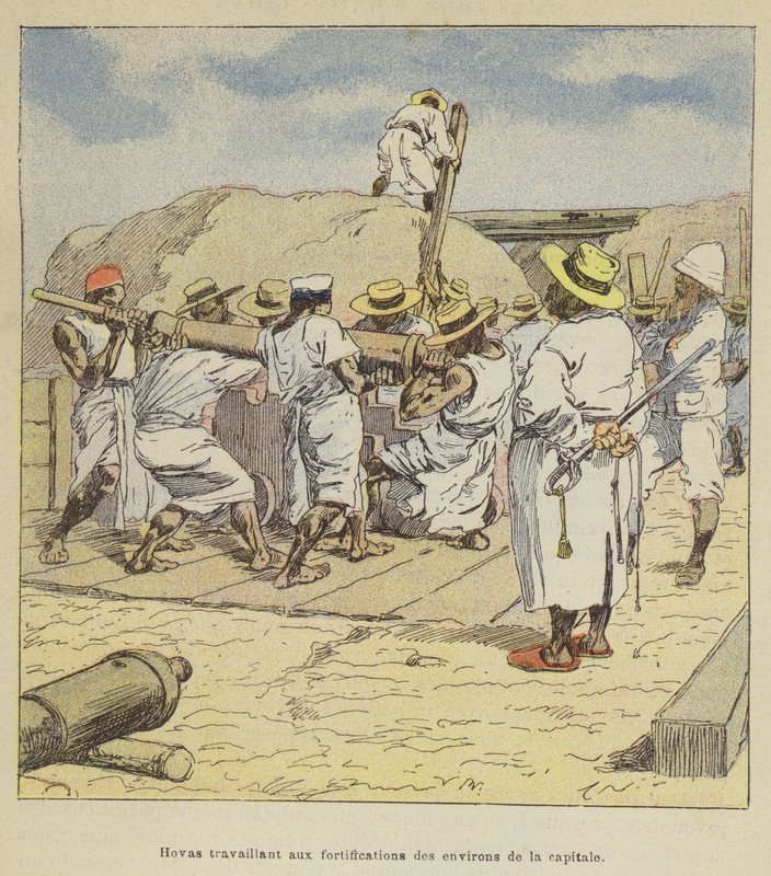 Hovas arbetar på befästningarna runt huvudstaden av after Louis Charles Bombled