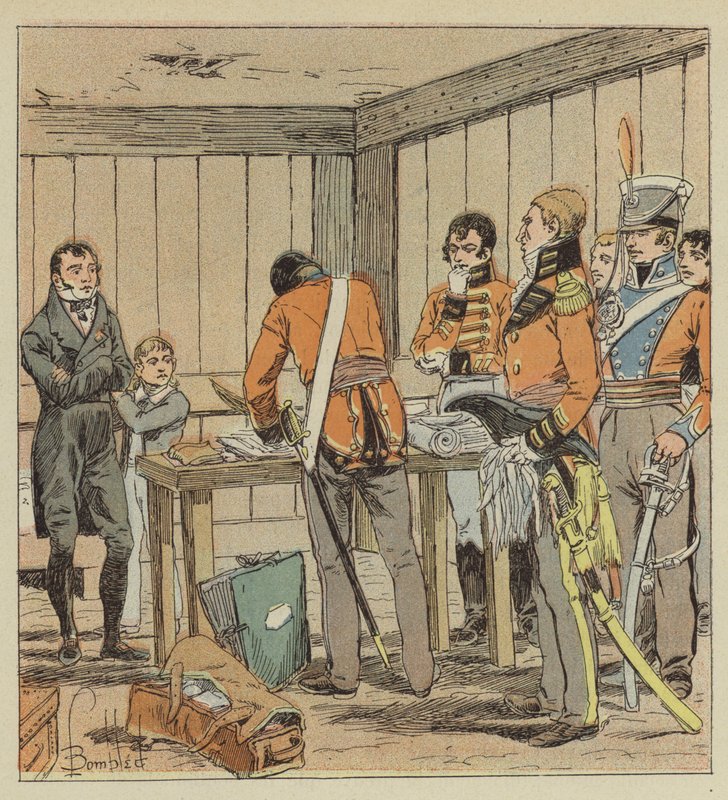 Hudson-Lowe söker igenom Las-Cases tidningar av after Louis Charles Bombled