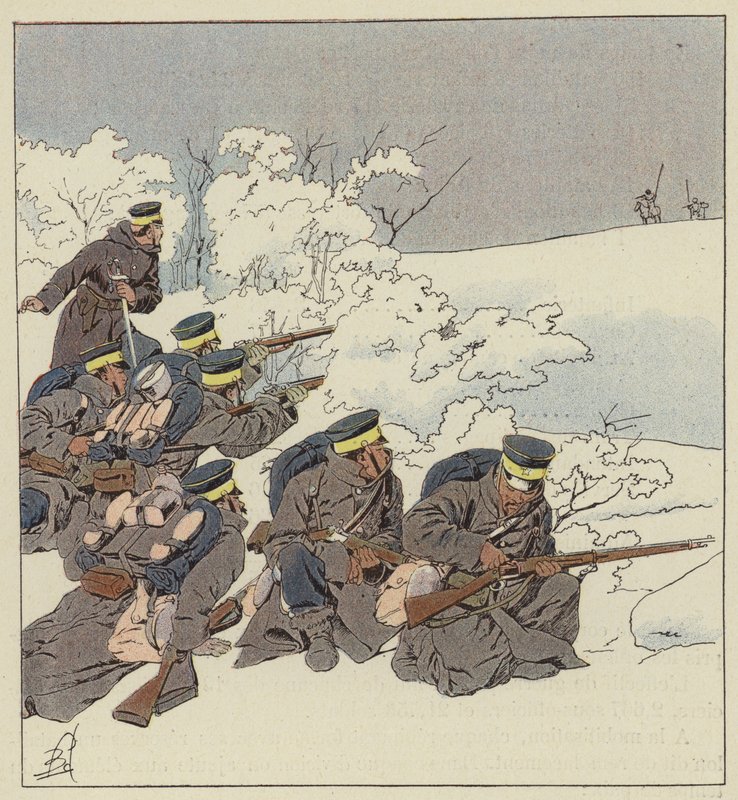 Japanskt infanteri i fältklänning på vintern av after Louis Charles Bombled