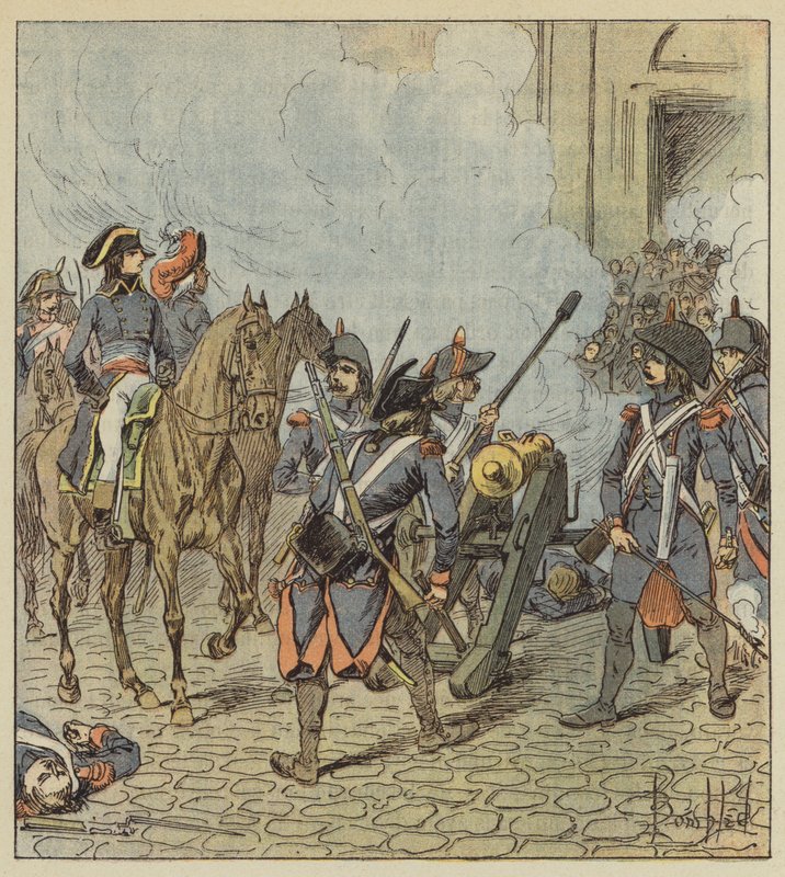 Dagen den 13 Vendemiaire sköt Bonaparte med maskingevär sektionerna av Saint-Roch av after Louis Charles Bombled