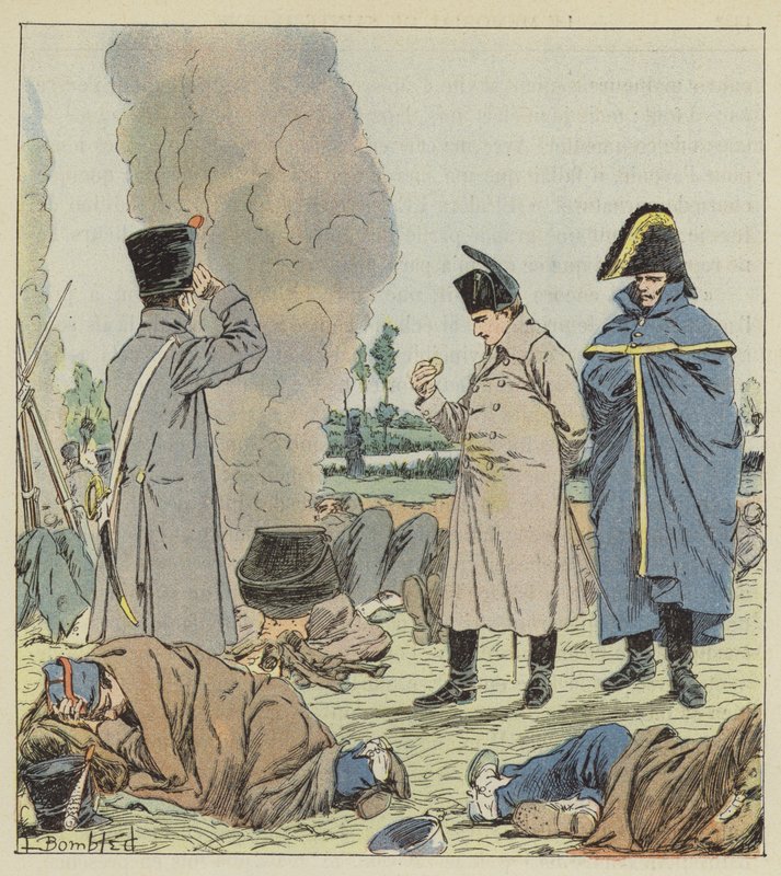 Kejsaren vid bivacken på stranden av Sambre av after Louis Charles Bombled