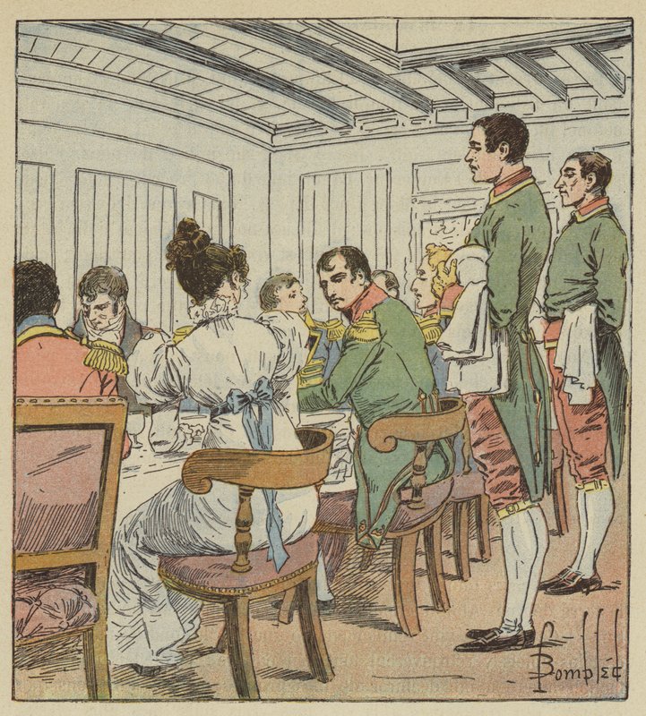 Kejsaren hade till vänster Madame de Montholon av after Louis Charles Bombled