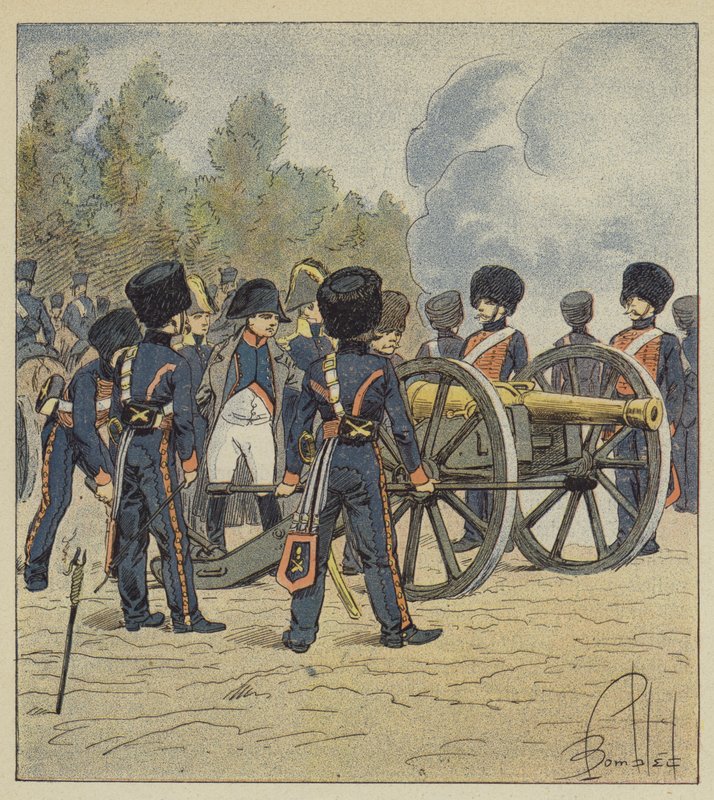 Kejsaren pekar själva vaktens bitar mot Montereau av after Louis Charles Bombled