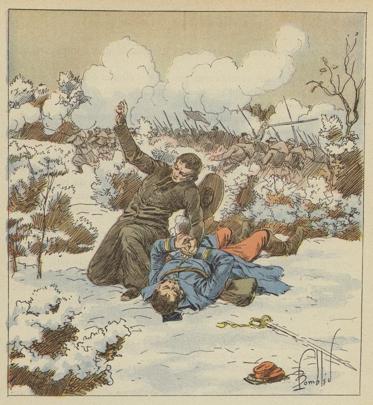 Labbe Fouqueray, bror till en påvlig Zouave, dödas på kroppen av kapten de Bellevue av after Louis Charles Bombled