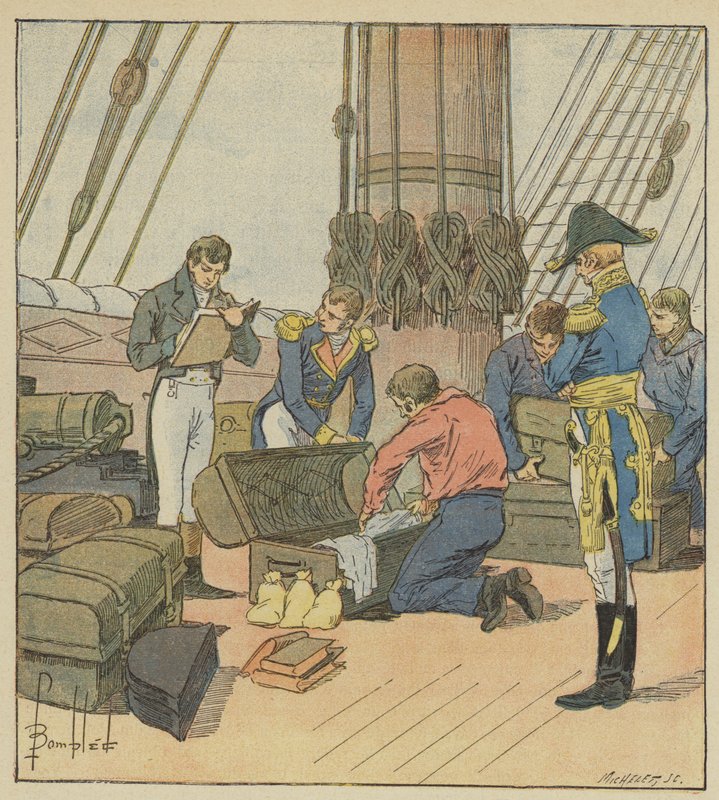 Den engelske amiralen inventerar Napoleons bagage av after Louis Charles Bombled